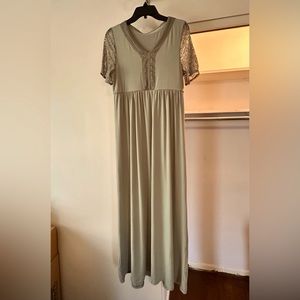 Olive Green Maxi with Crochet Sleeves, Large